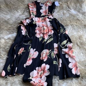 NWOT Roe + May Strapless Floral Black & Pink Maxi Dress - XS